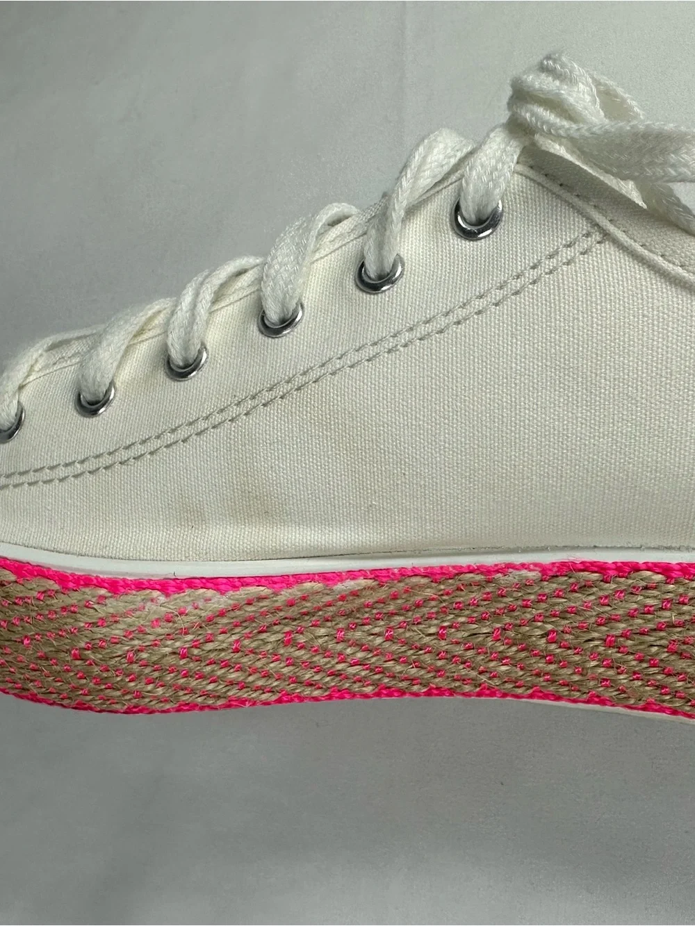 Keds Off-White Canvas Platform Sneakers with Neon Pink Trim